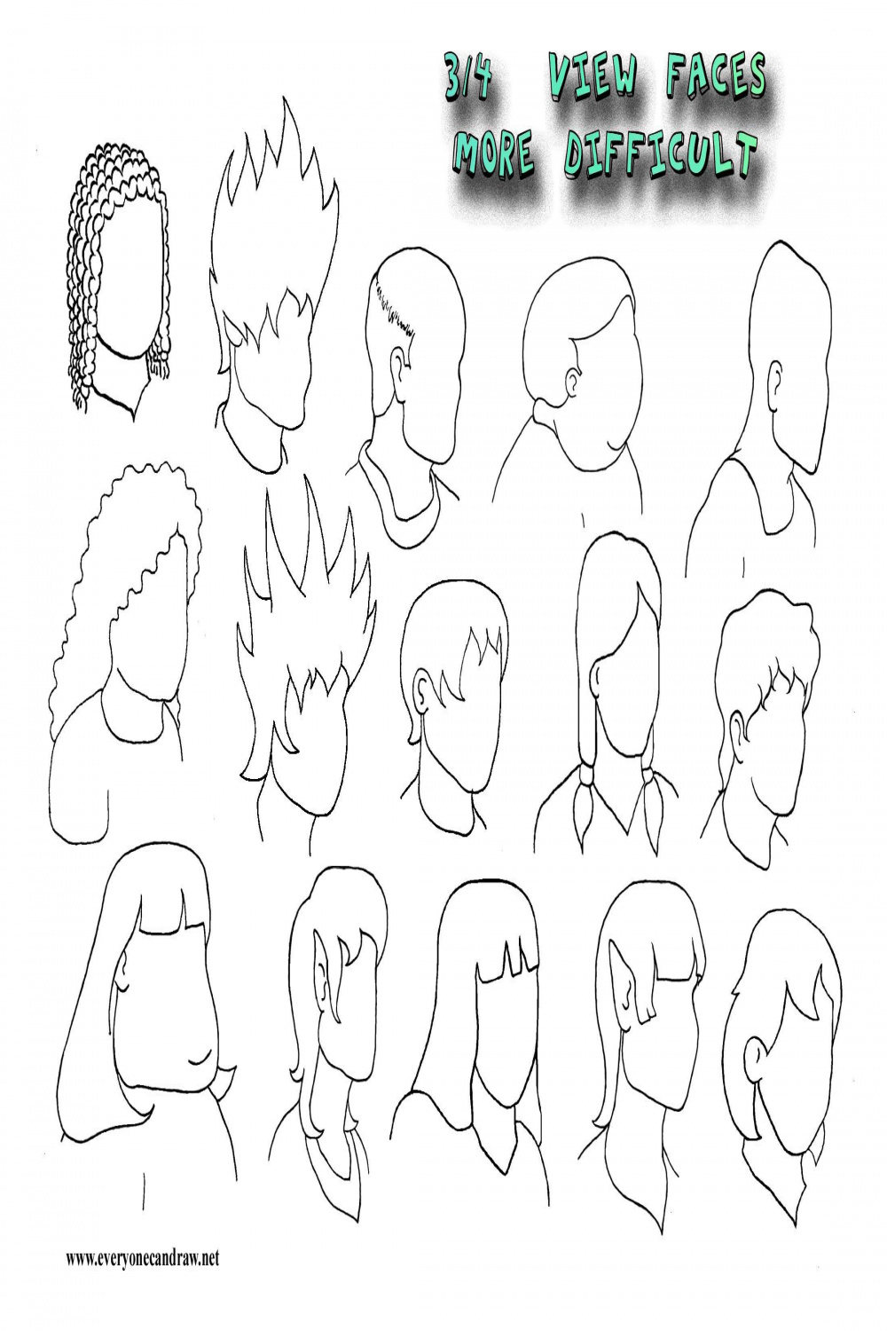 Three-Quarter View Cartoon Faces  Cartoon faces, Cartoon,