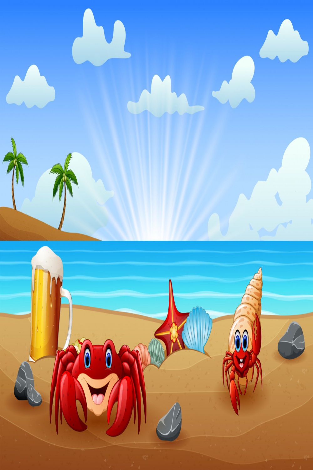 Tropical beach with crabs on sand  Vector Art at Vecteezy