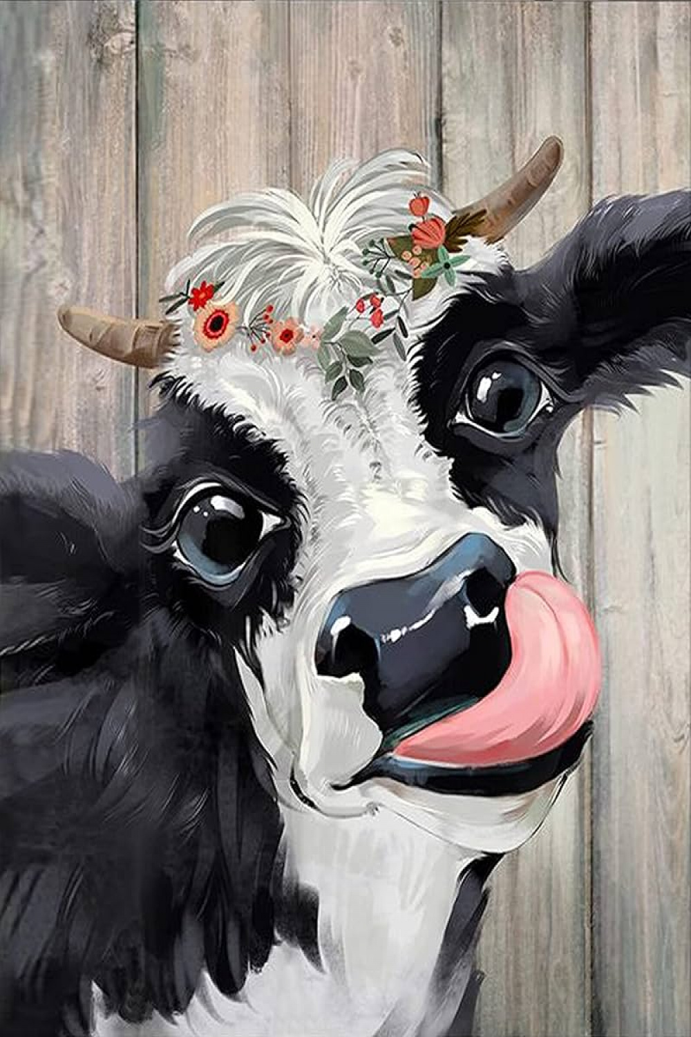 TUMOVO Cattle DIY Paint by Numbers for Adults - Cow with Flowers