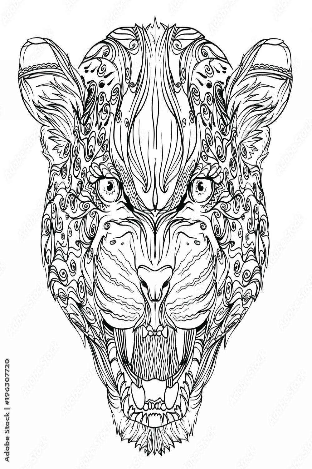 Vector abstract leopard or jaguar cat with open mouth and angry