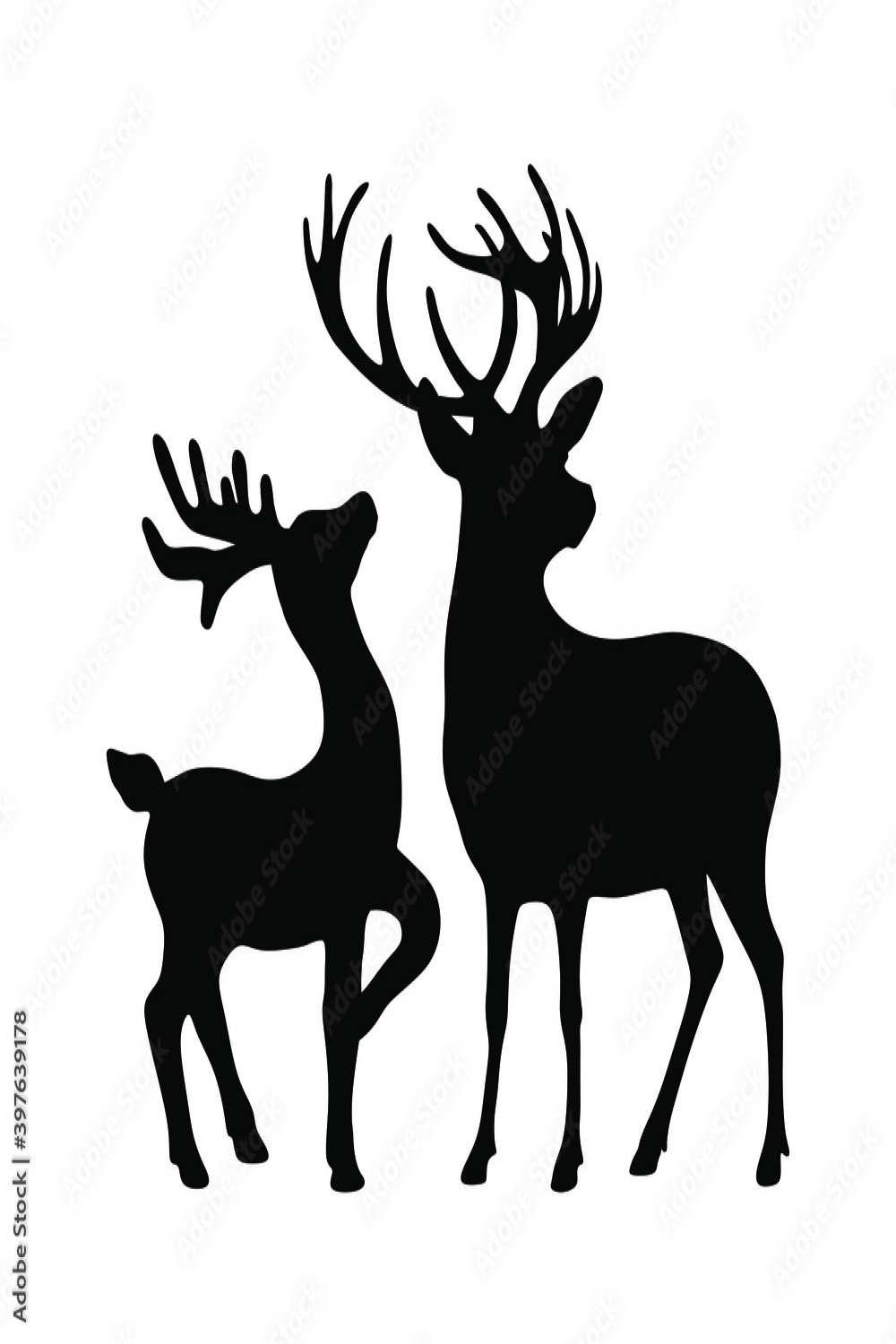 Vector black all body deer stag reindeer with antlers