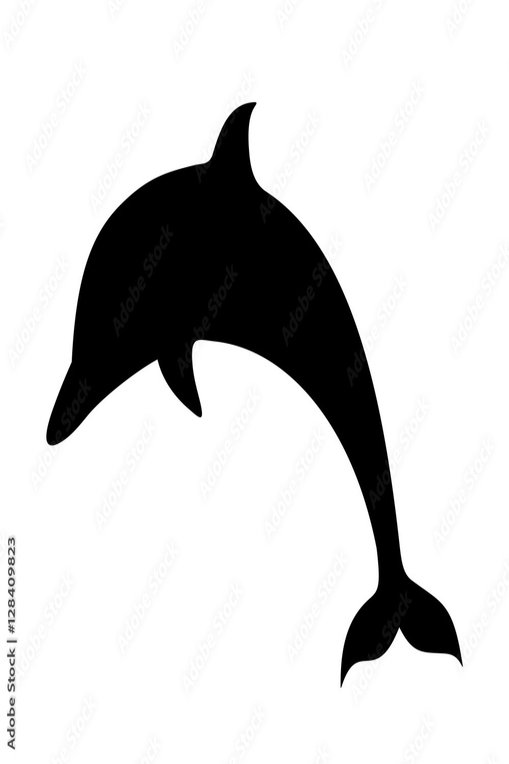 Vector black silhouette of a dolphin isolated on a white