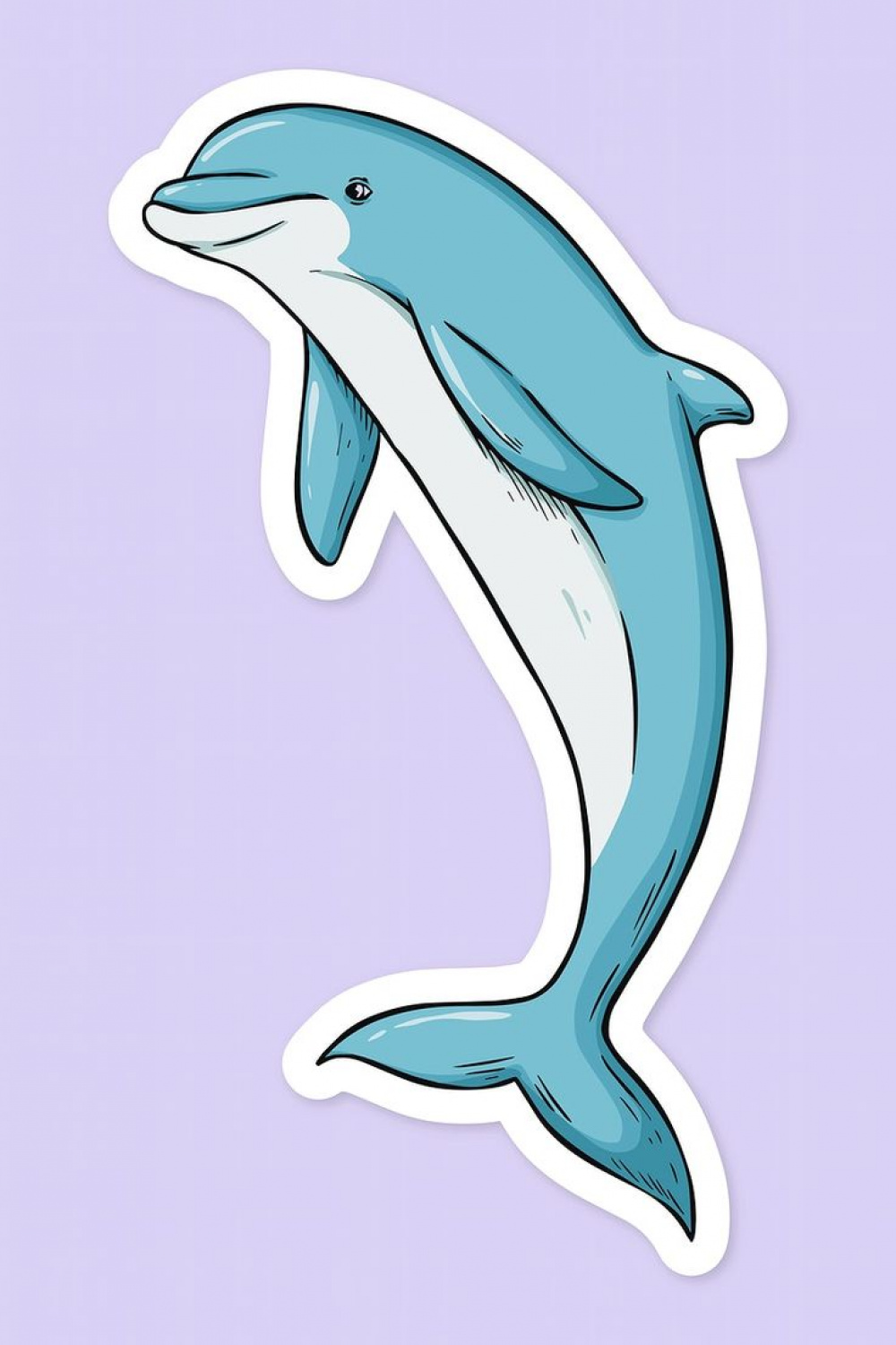 Vector cartoon sticker dolphin hand drawn vintage clipart  free