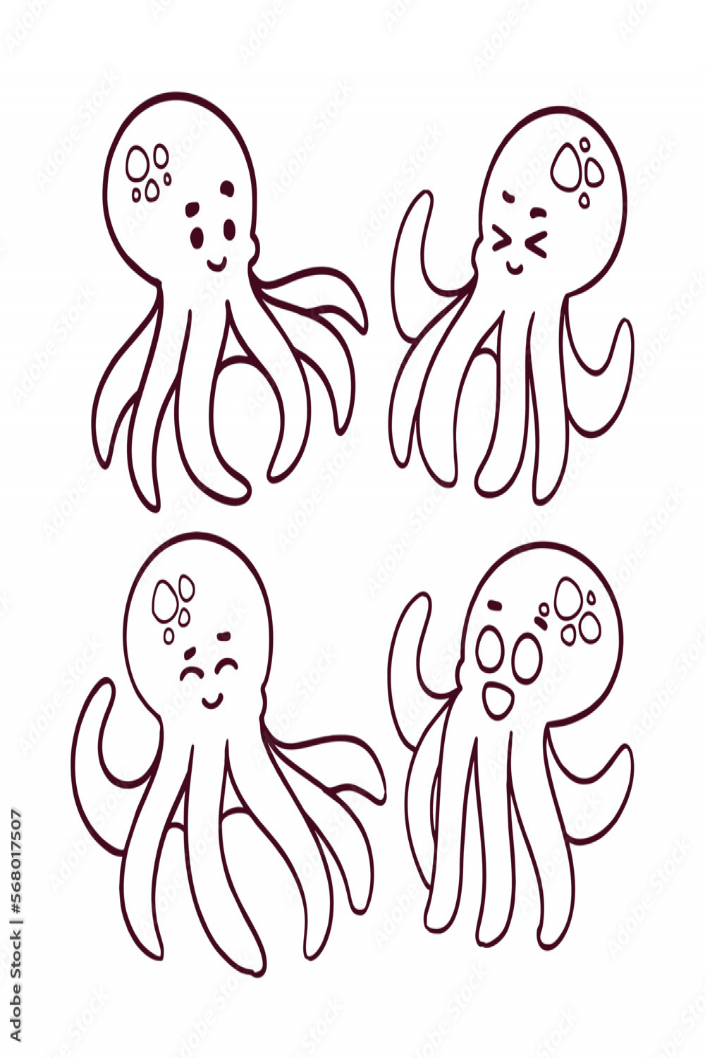 Vector Illustration of Hand drawn Cute Octopus Doodle art Stock