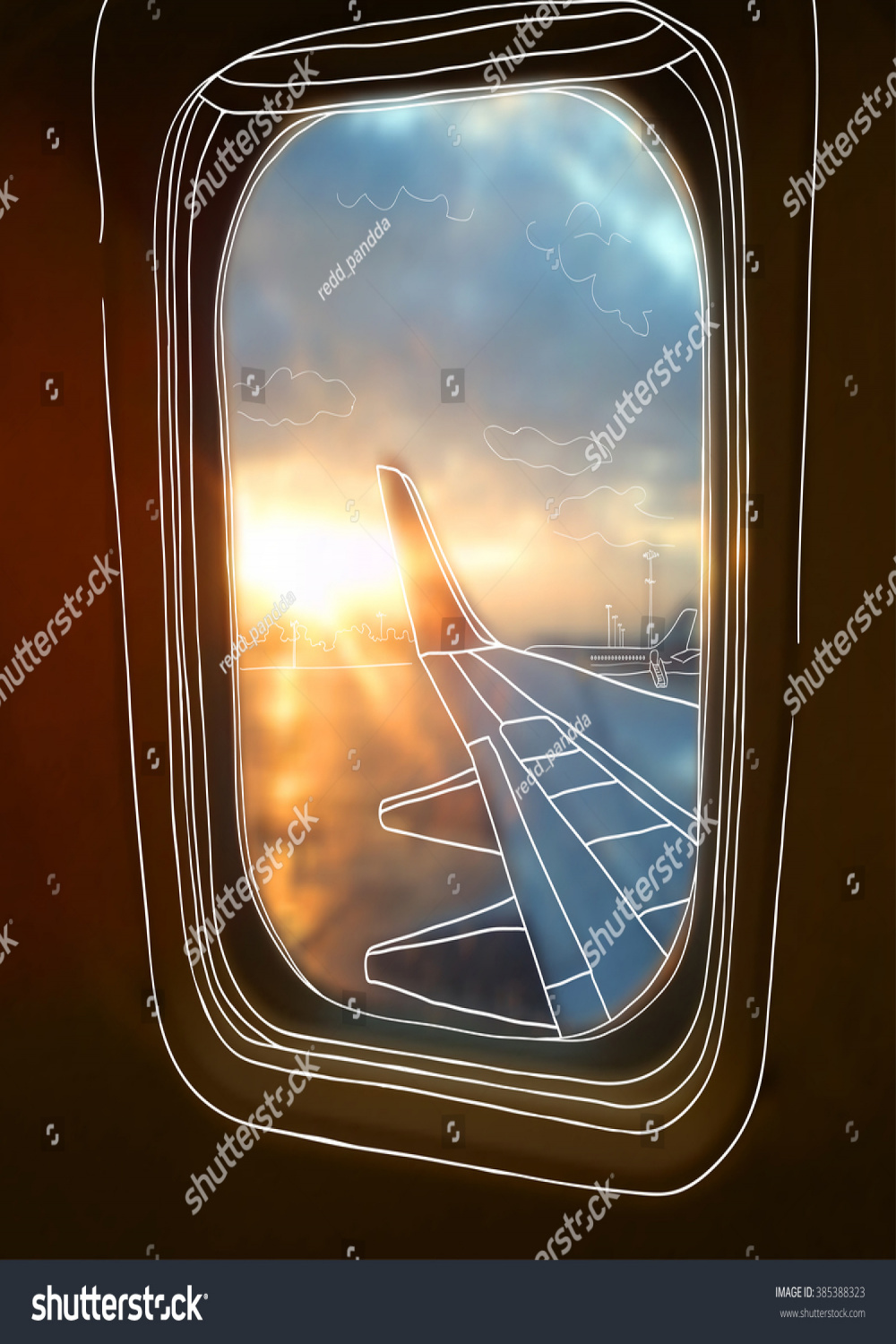 Vector Illustration Sketch View Airplane Window Stock Vector