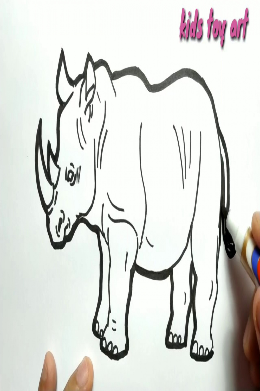 very easy , how to draw Rhinoceros One Horned rhinos / drawing and coloring  for kids, toddlers