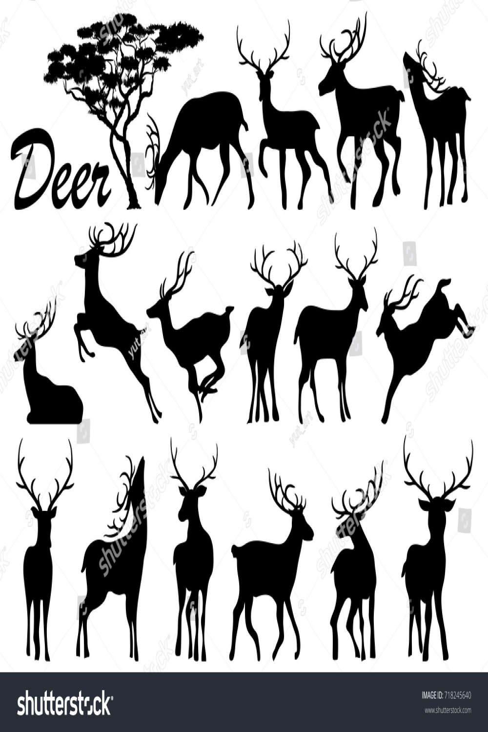 Visual Drawing Silhouettes Deer Animal Wildlife Stock Vector