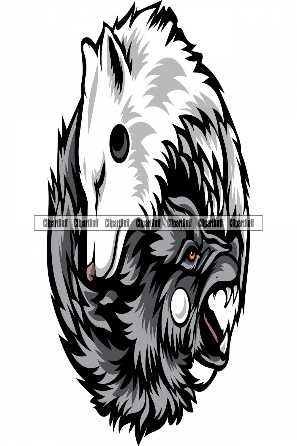 Wolf Ying Yang Natur Wild Animal Predator Zen Yin Balance Spirituelle  Harmonie Zeichen Tattoo Yoga Symbol Art Logo Design JPG PNG SVG Cut File