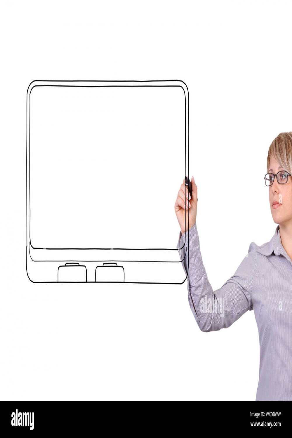 woman drawing touchpad on a white background Stock Photo - Alamy