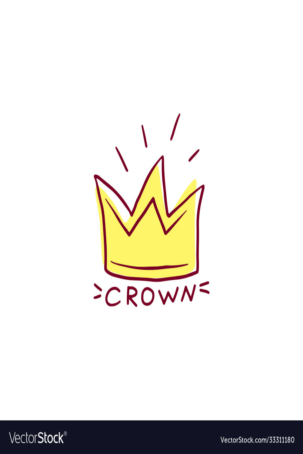 Yellow king crown doodle drawing isolated on white