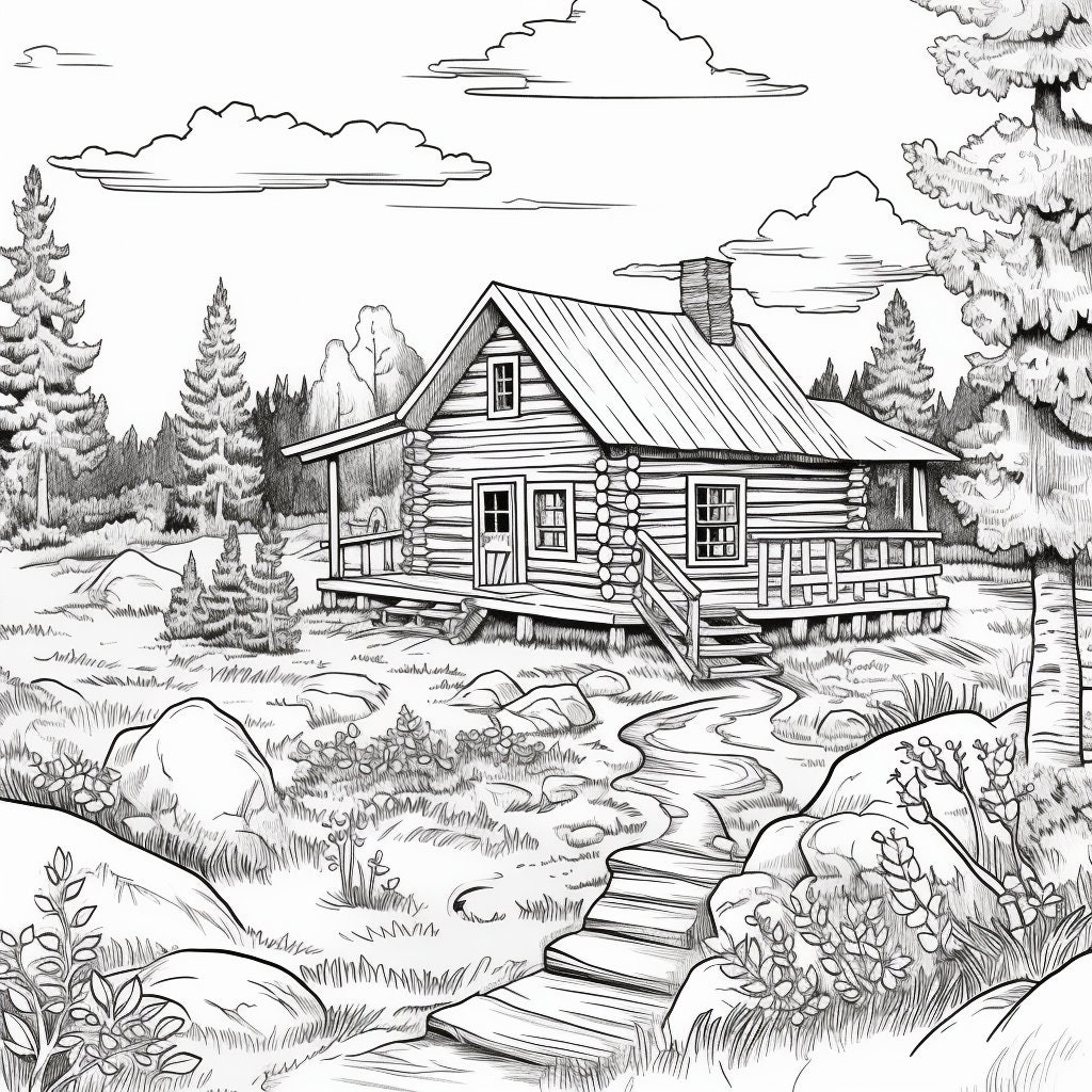 65 Log Cabin Coloring Page 13