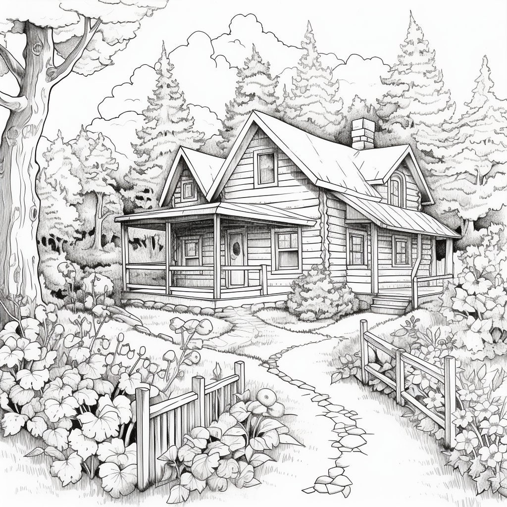 65 Log Cabin Coloring Page 63