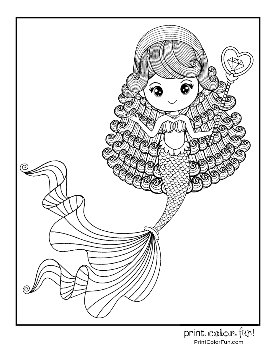 50 Cute Mermaid Coloring Pages 61