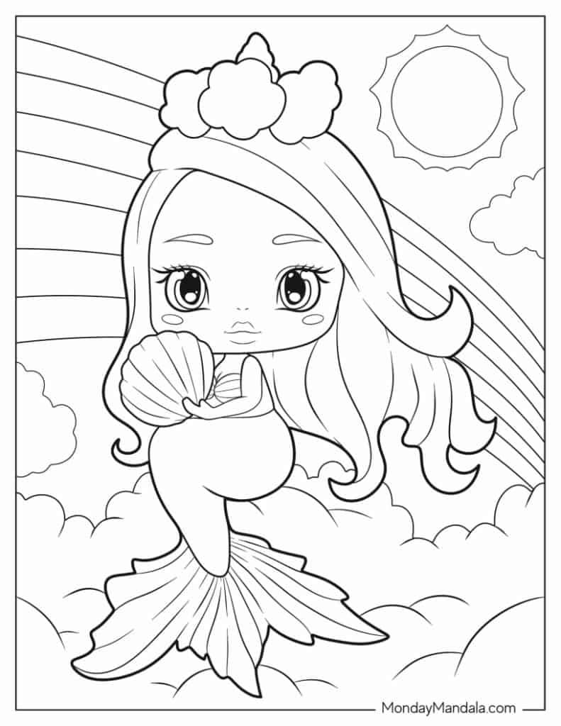 50 Cute Mermaid Coloring Pages 66