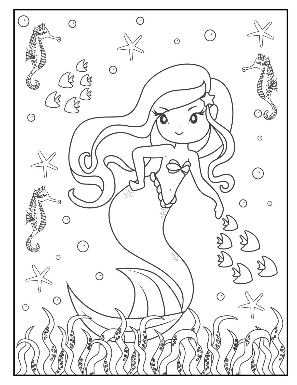 50 Cute Mermaid Coloring Pages 8