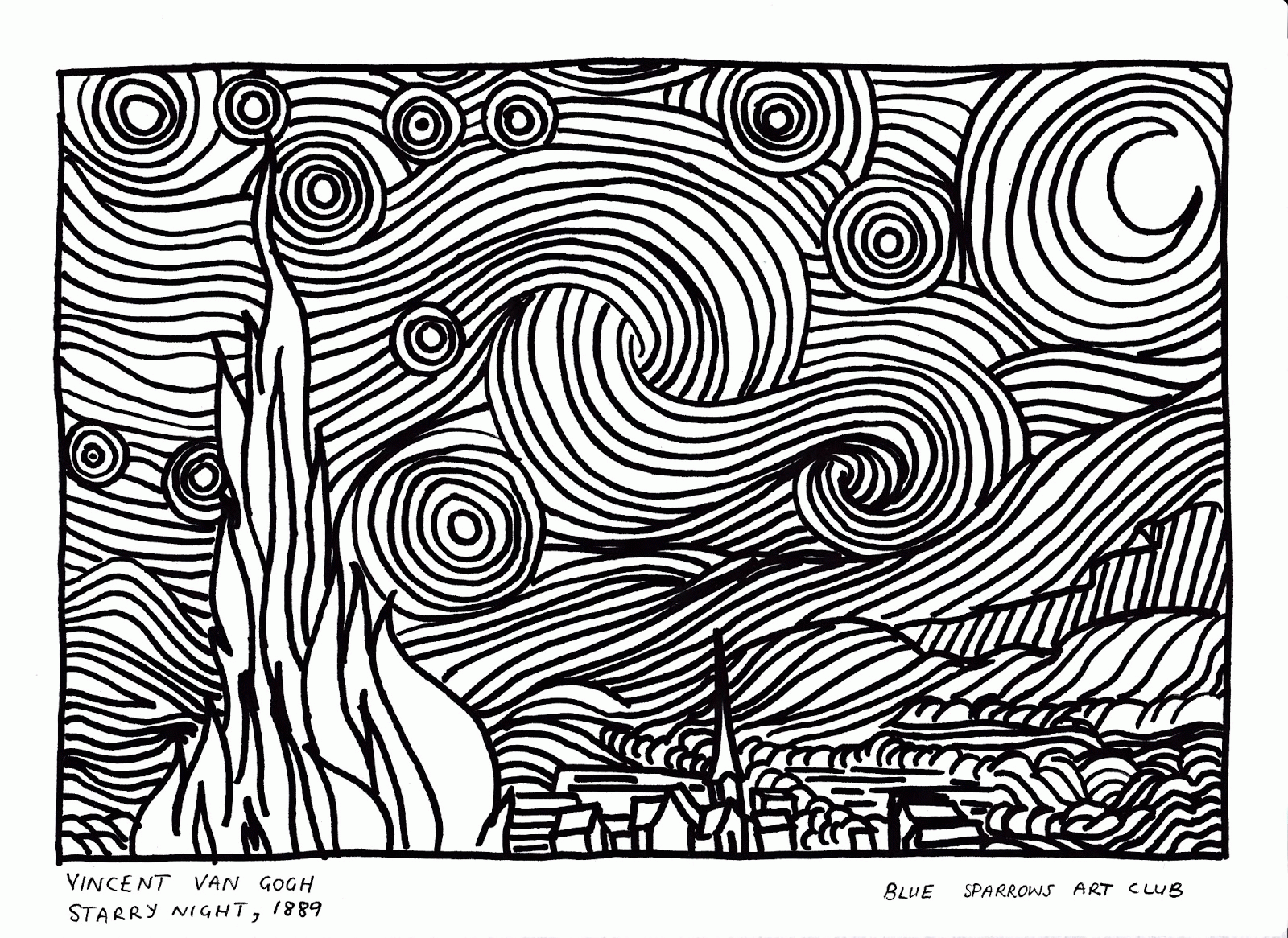50 Printable Starry Night Coloring Page 13