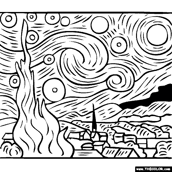 50 Printable Starry Night Coloring Page 14