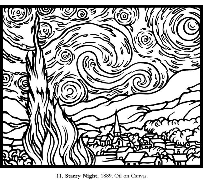 50 Printable Starry Night Coloring Page 15