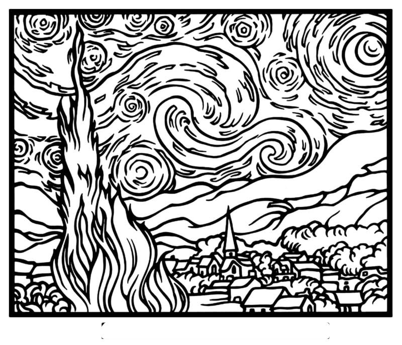 50 Printable Starry Night Coloring Page 18
