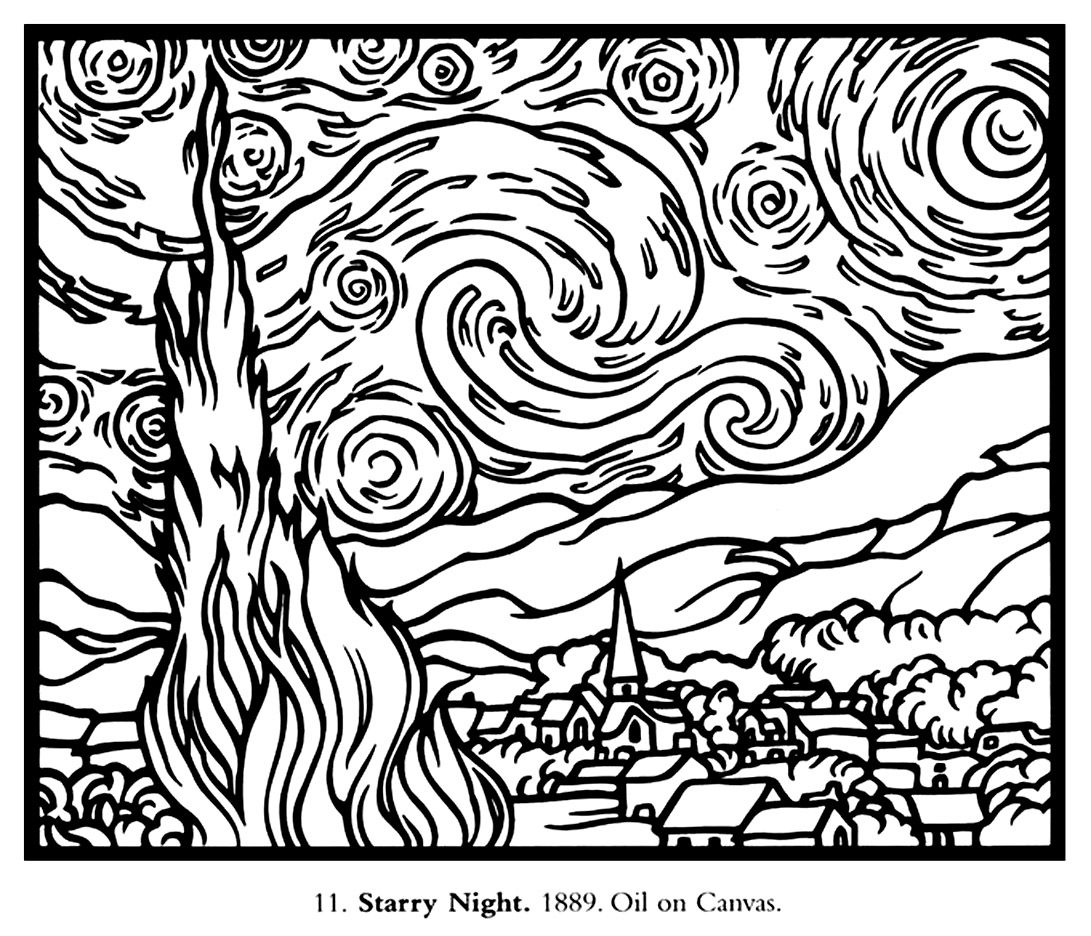 50 Printable Starry Night Coloring Page 2