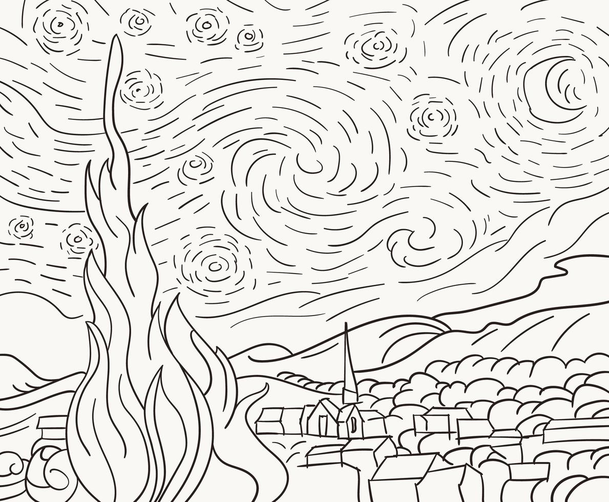 50 Printable Starry Night Coloring Page 29