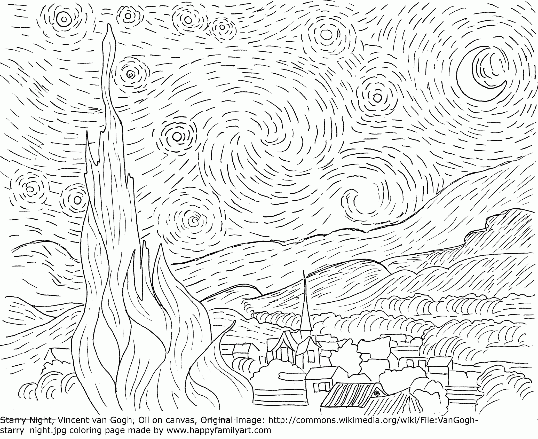 50 Printable Starry Night Coloring Page 3