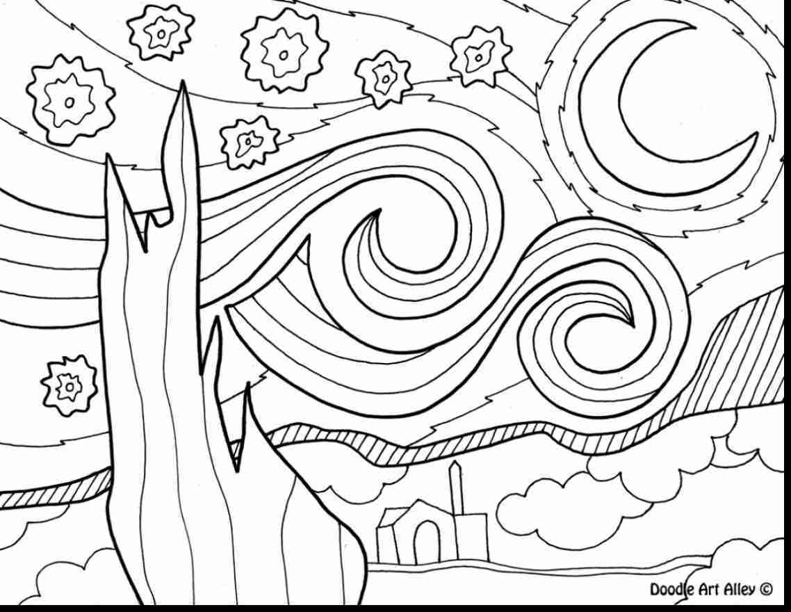 50 Printable Starry Night Coloring Page 30