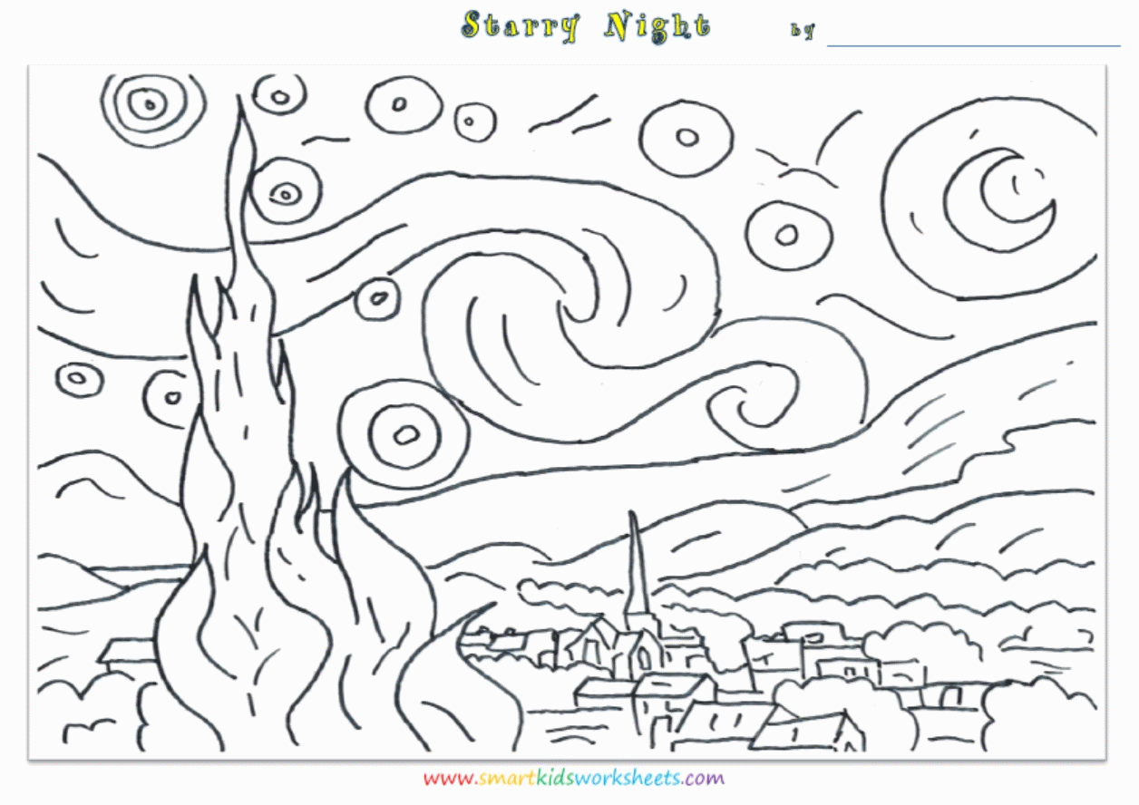 50 Printable Starry Night Coloring Page 32