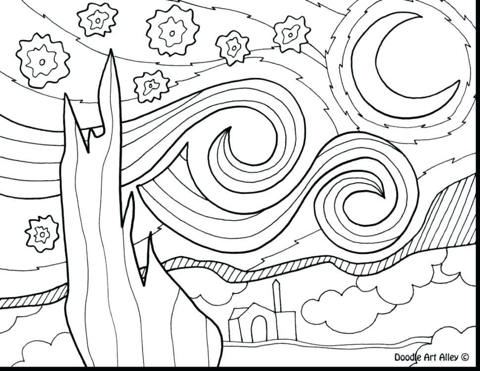 50 Printable Starry Night Coloring Page 34