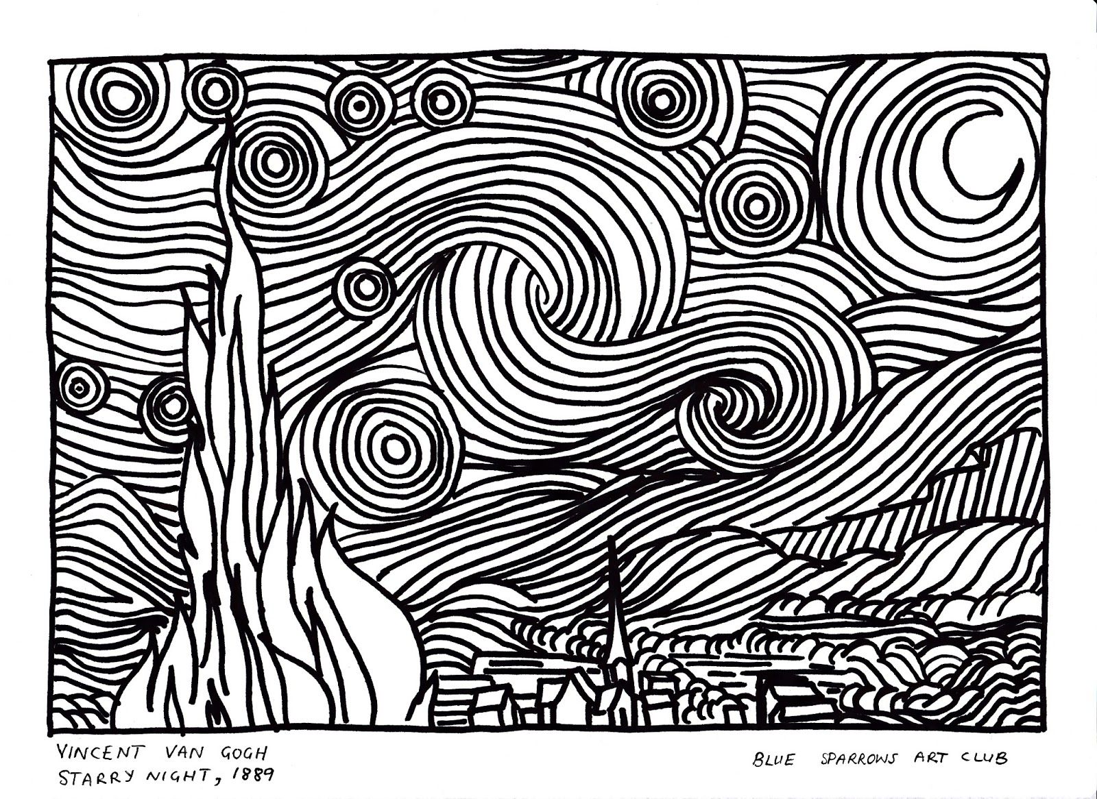 50 Printable Starry Night Coloring Page 36