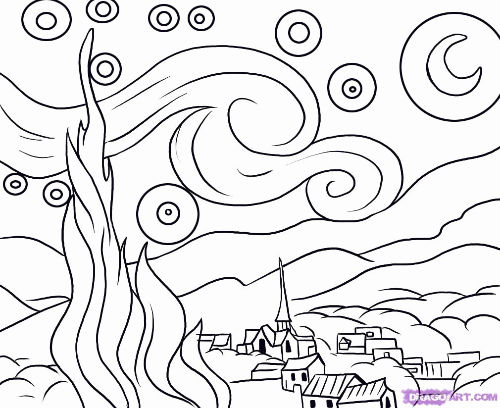 50 Printable Starry Night Coloring Page 37