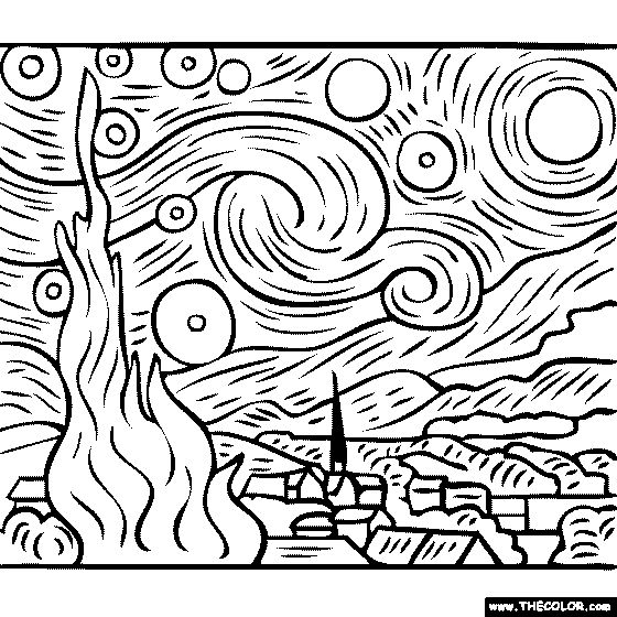 50 Printable Starry Night Coloring Page 39
