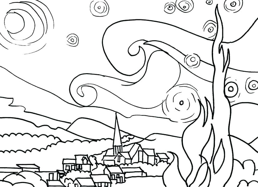 50 Printable Starry Night Coloring Page 40