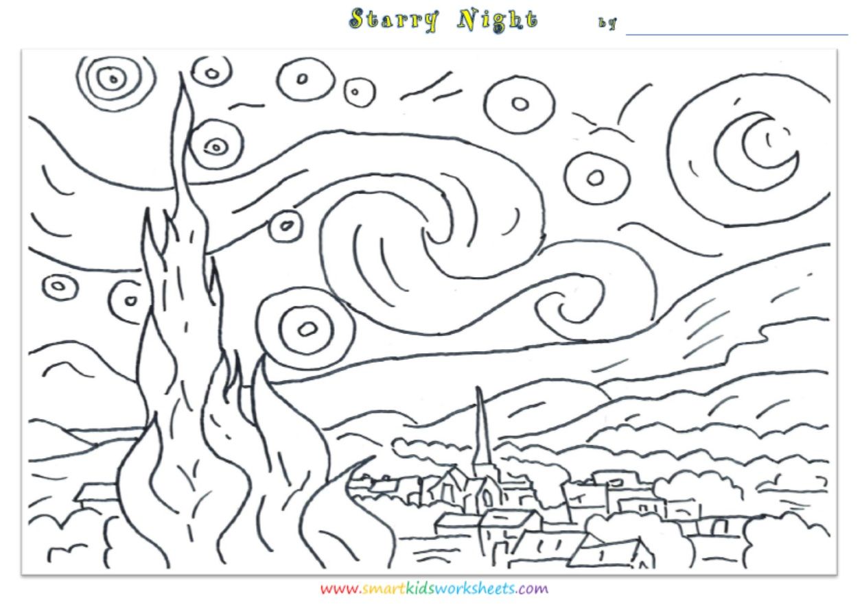 50 Printable Starry Night Coloring Page 43
