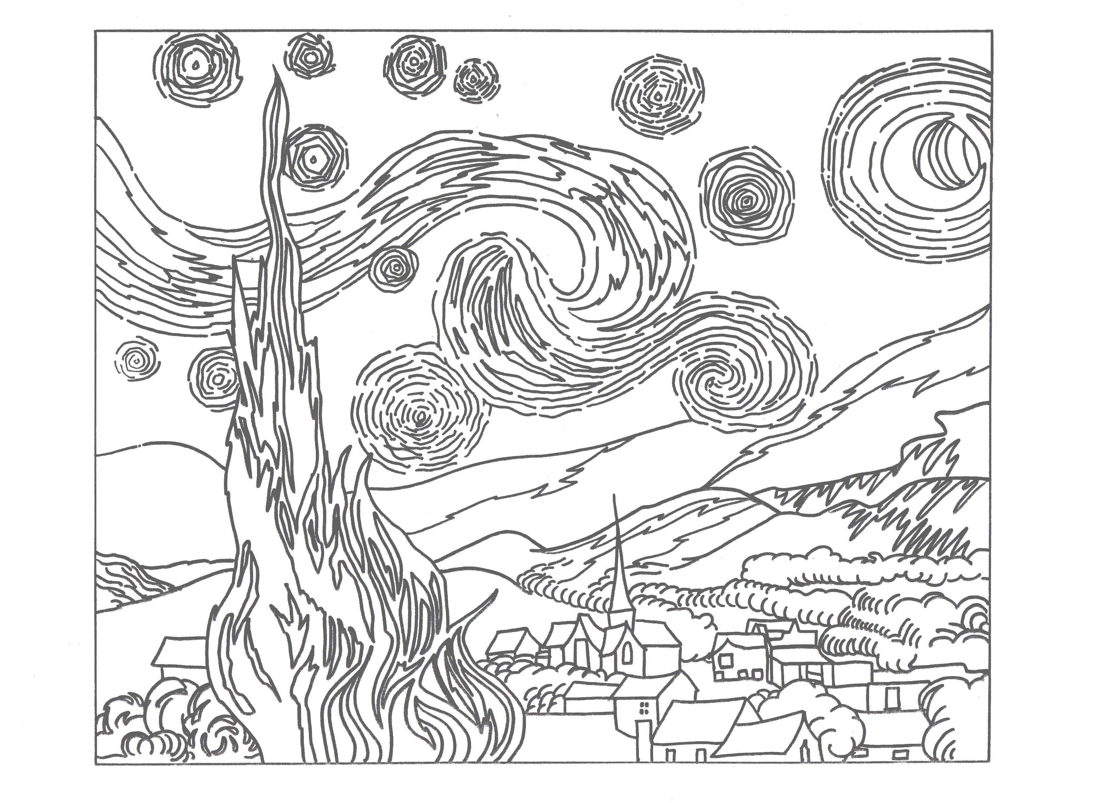 50 Printable Starry Night Coloring Page 46