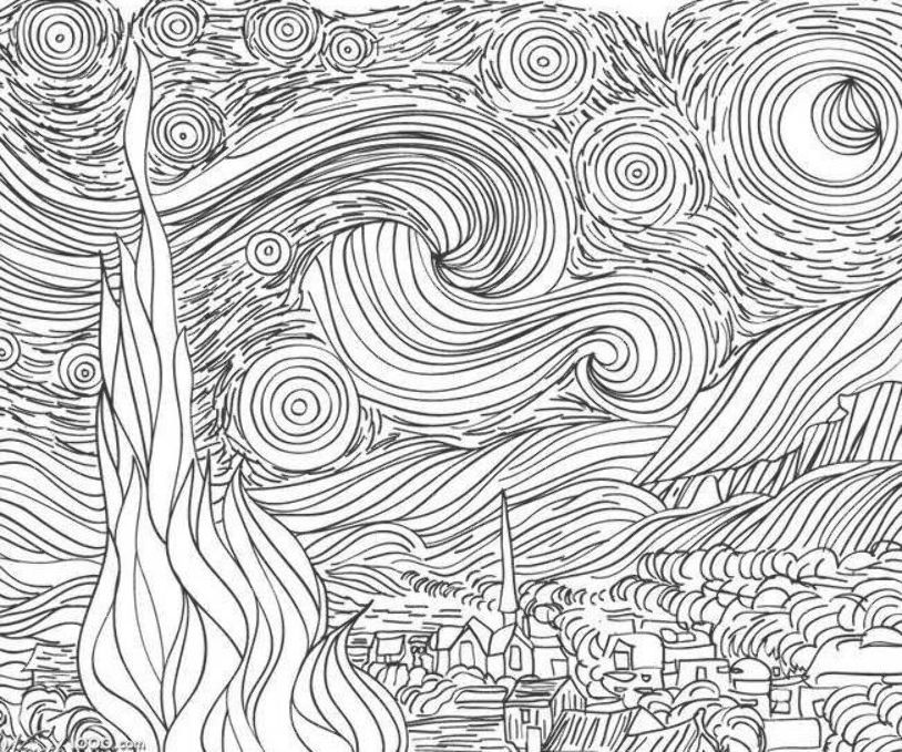 50 Printable Starry Night Coloring Page 49