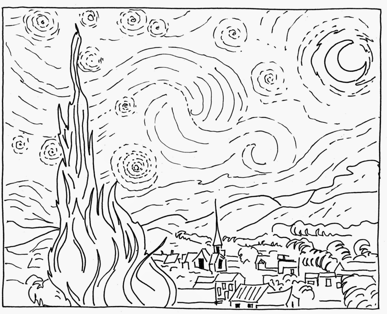 50 Printable Starry Night Coloring Page 5