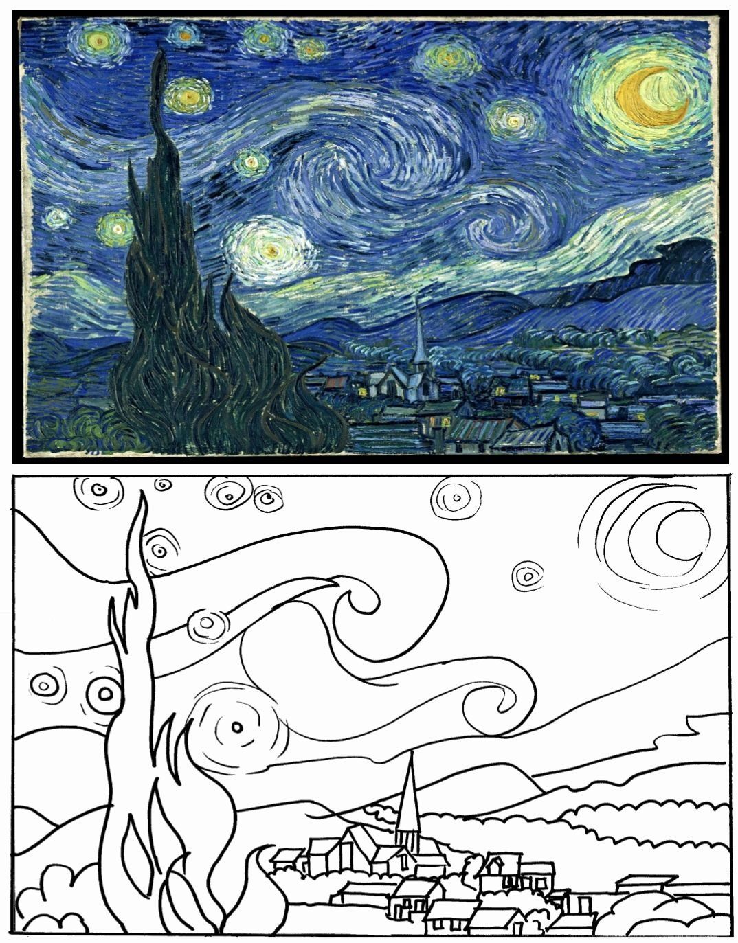 50 Printable Starry Night Coloring Page 50