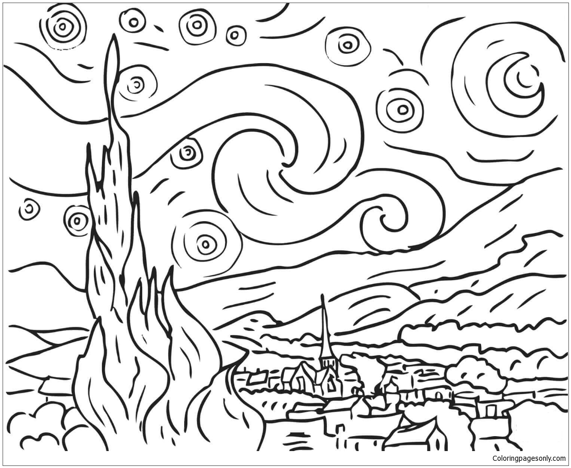 50 Printable Starry Night Coloring Page 64
