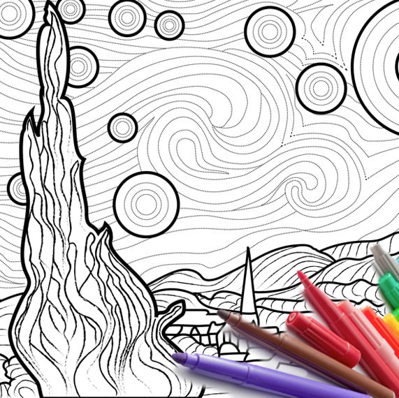 50 Printable Starry Night Coloring Page 65