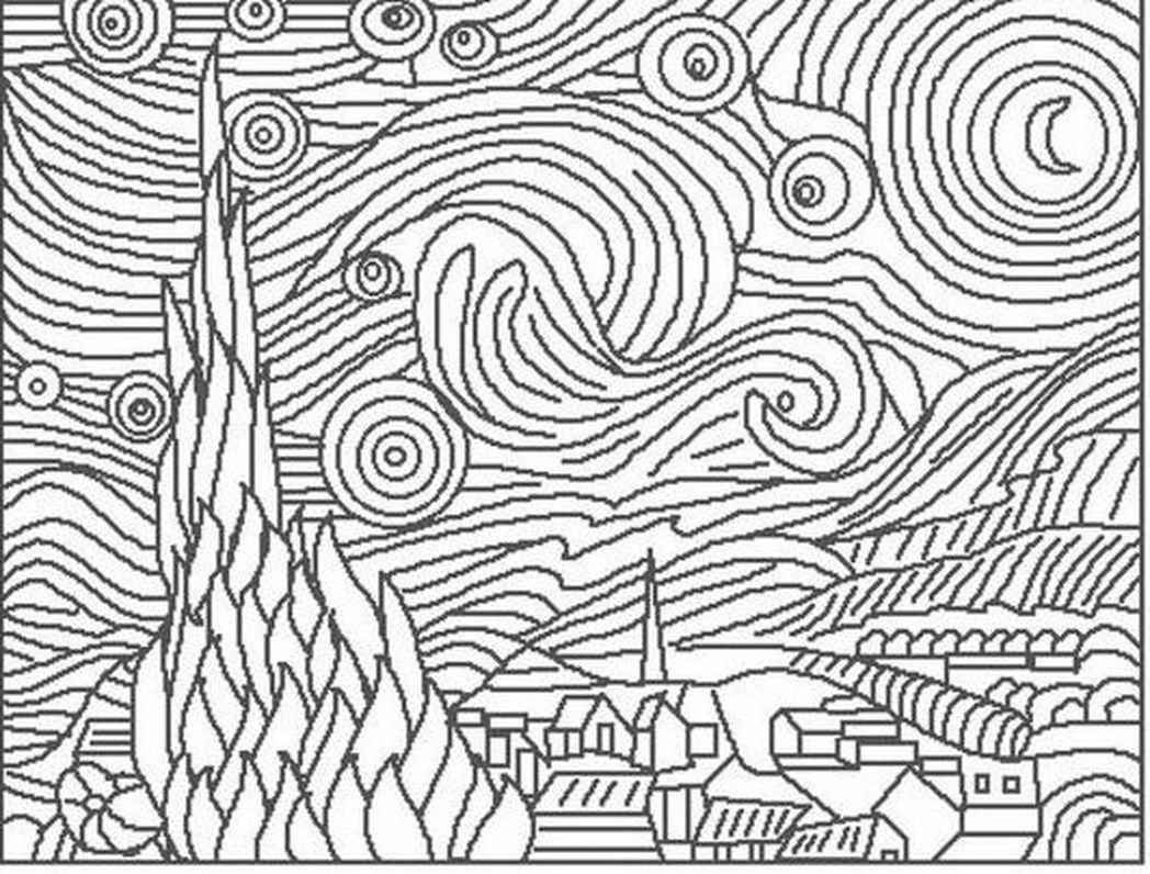 50 Printable Starry Night Coloring Page 7