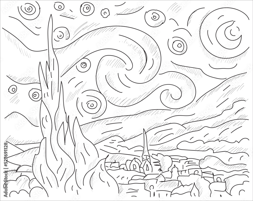 50 Printable Starry Night Coloring Page 9